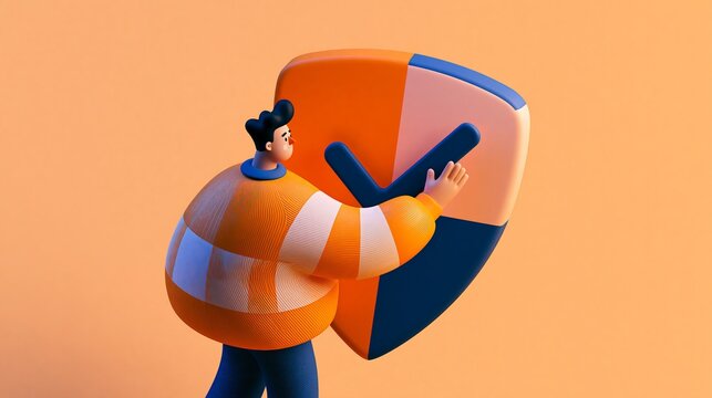 Login security uses multiple checks. Your identity is confirmed often. A person touches a shield symbol showing success.
