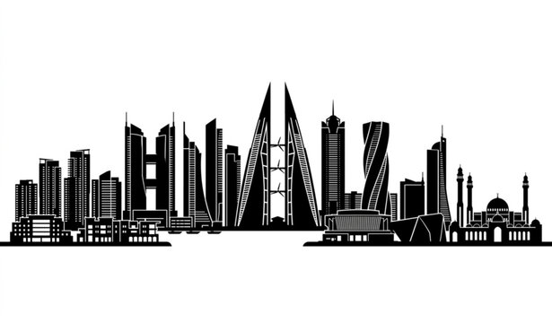Contemporary Manama Bahrain Skyline Silhouette Horizontal Vector Illustration