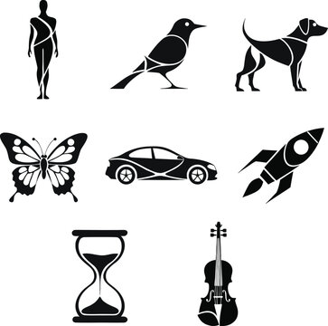 Black and White Bird Icon Vector Set Collection with Animal Silhouette Symbols Isolated on White Background