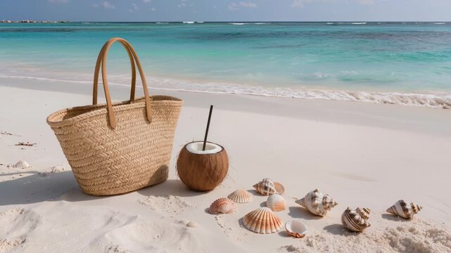 beach bag and shells