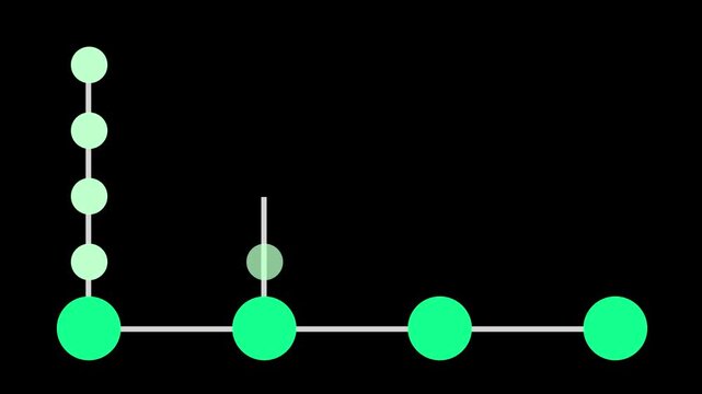 Animated green network nodes forming a matrix structure on a black background. Ideal for infographic, organizational chart, or data hierarchy concepts.