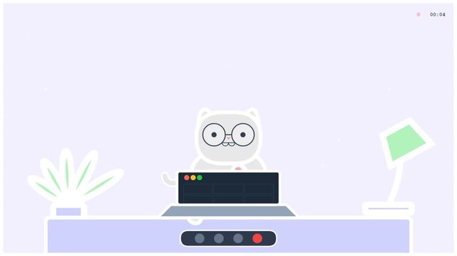 Cute Cartoon Cat Wearing Glasses Working at Desk Illustration