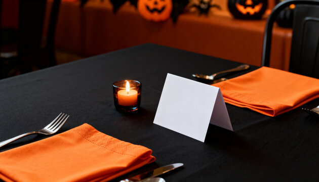 Halloween table tent card mockup for restaurant party