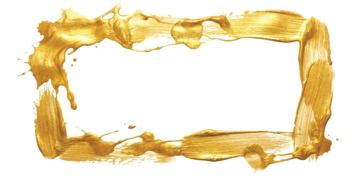 A rectangular frame made of golden liquid splash pouring in a creative border shape for design project usage