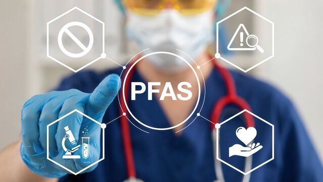 Medical professional touching a digital screen with pfas