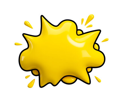 Yellow Glossy 3D Comic Splat Shape - Pop Art Explosion Speech Bubble Render Isolated