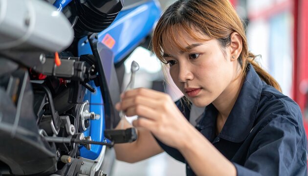 A professional mechanic checking a motorcycle engine oil level indicator dipstick stem