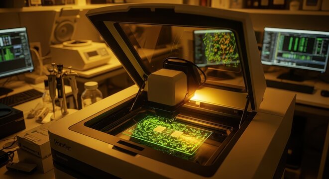 Microarray Scanner in Laboratory Capturing Detailed Genetic Data