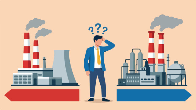 Indecisive manager cannot make decision choosing choices alternative frustrated to decide, worried about which way to choose concept, indecisive Big fectory businessman deciding way to go