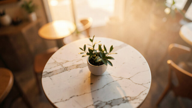 Top Down Flat Lay Of Small Marble Caf