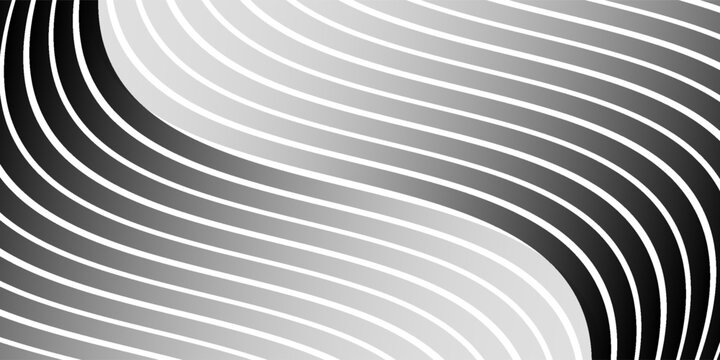 Black on white abstract perspective line wave stripes with 3d dimensional effect isolated on neutral art