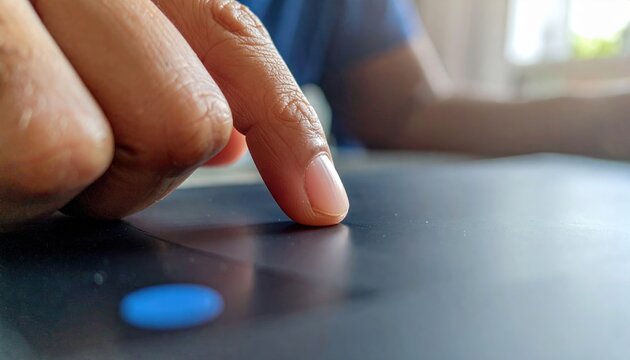 A close-up of a hand sliding a finger on a wireless trackpad surface