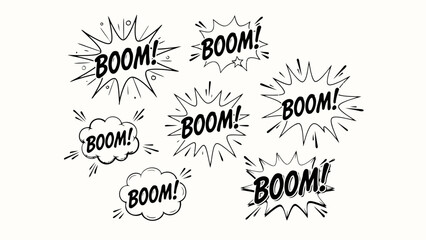 Fototapeta premium Collection of comic book style boom explosion speech bubbles and sound effects various shapes