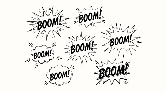 Collection of comic book style boom explosion speech bubbles and sound effects  various shapes