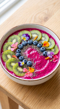 Vibrant Dragon Fruit Breakfast Bowl Closeup