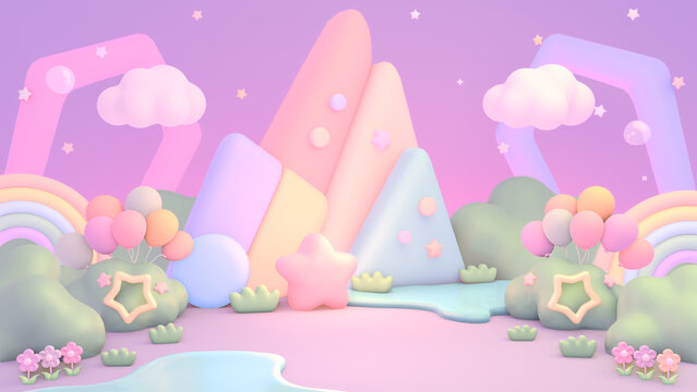 3D render of dreamy geometric land.