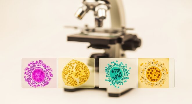 Microscope Slides Showcase Vibrant Cell Cultures for Scientific Research