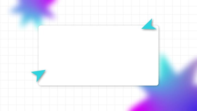 Modern abstract background with a blank white rectangular card framed by turquoise corner accents on a blurred grid pattern.
