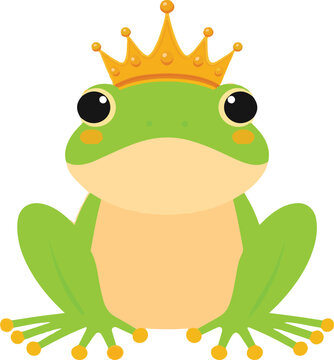 Green frog wearing a golden crown