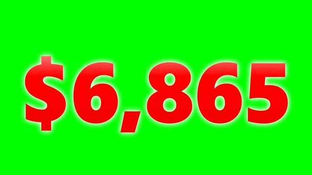 Red Dollar Amount Text Six Thousand Eight Hundred Sixty Five on Vibrant Green Background