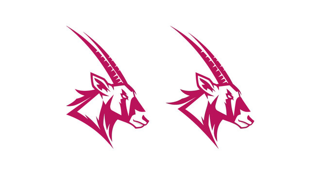 Two Red Antelope Heads Facing Each Other.