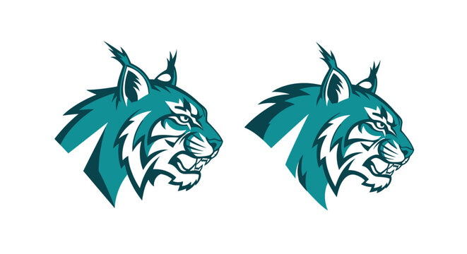 Dual Lynx Head Logo Design in Teal Color.