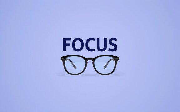 Glasses with the word focus on a light purple background