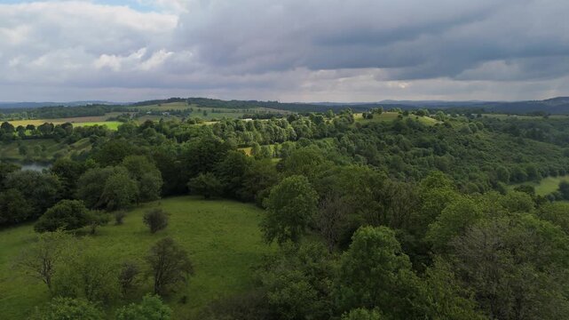High View Over Vast Forest Hills and Country Road