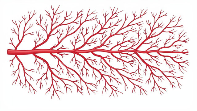 Red tree branch with many twigs and intricate network of smaller branches in natural scene