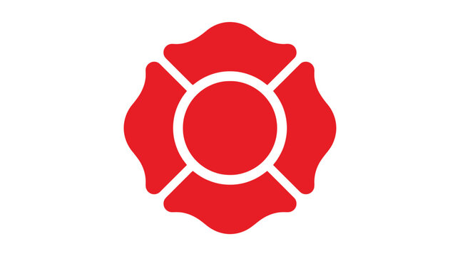 A bright red fire department maltese cross emblem graphic with bold clean minimalist artistic lines