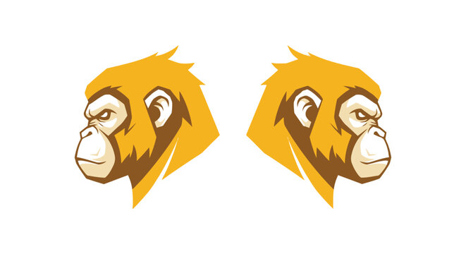 Cartoon Monkey Heads with Yellow Fur and Expressive Faces.