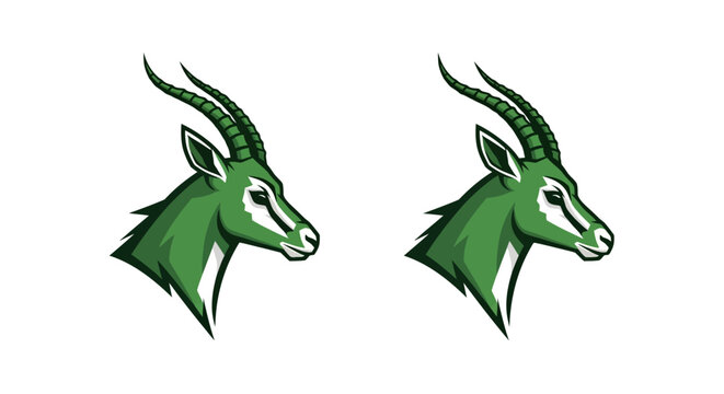Green Antelope Head Logo Design Pair.