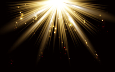 Golden yellow curtain light rays shining down on black background © MOHAMMADBOKUL