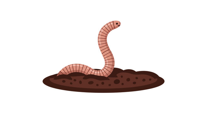 Cute cartoon earthworm emerging from soil, illustration for children, gardening, nature