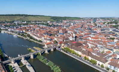 Obraz premium Aerial View of Würzburg with the Main River in Lower Franconia, Bavaria, Germany