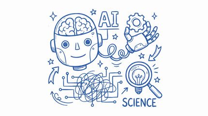 Fototapeta premium Artificial Intelligence AI Doodle Sketch Robot Brain Science Concept