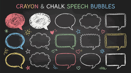 Chalkboard Speech Bubbles and Crayon Hand Drawn Thought Clouds © PYARA