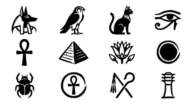 Ancient Egyptian Hieroglyphs and Symbols Collection.