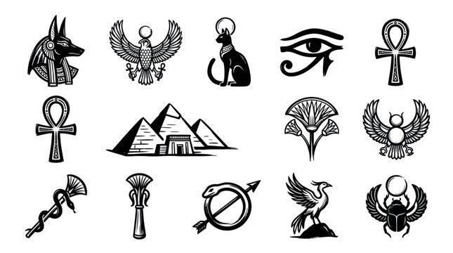 Ancient Egyptian Symbols and Hieroglyphs Collection.