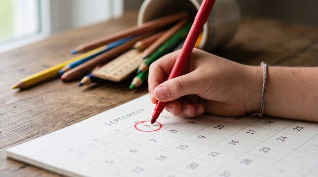 Hand circling September first on calendar