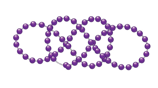 Three interconnected circles made of glossy purple beads linked together with thin metallic silver chains