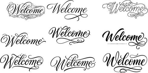 Vector welcome sign typography collection elegant calligraphy designs © MDSharif