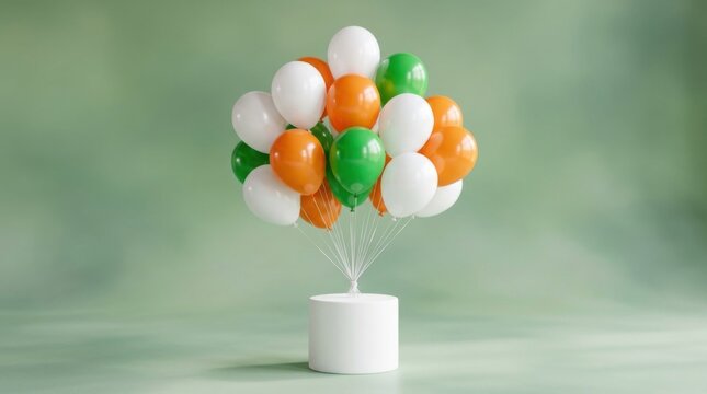 Happy indian independence day 15 august festive orange white and green balloons celebration concept