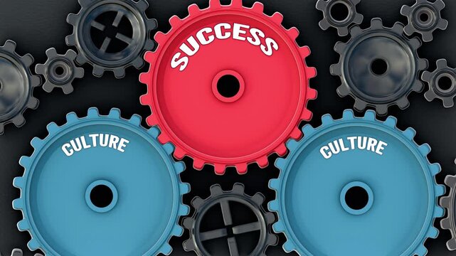Culture powers success. It's the driving force that turn Success into reality. Culture sets success in motion. Engine gears metaphor. Made for humans by humans, no AI