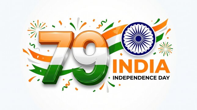 Celebrating happy indian independence day 15 august vibrant 79th anniversary graphic with national flag festive decorations