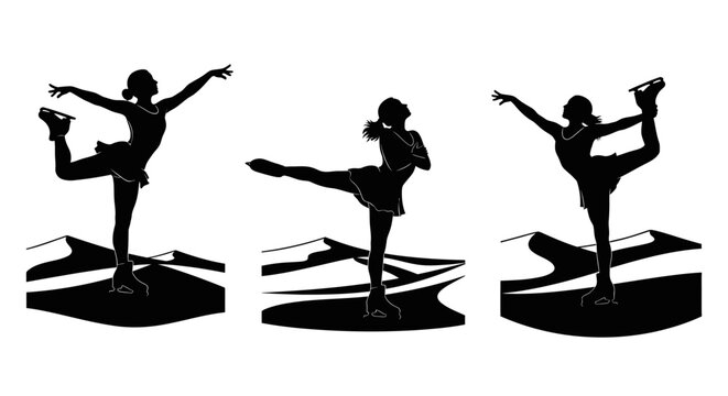 Silhouette of ballet dancers in dynamic poses on stage.