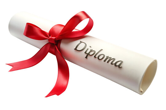 diploma with red ribbon isolated on white background 