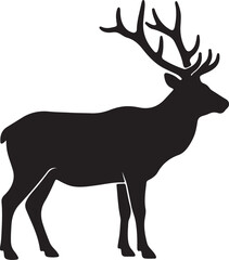 Fototapeta premium Black silhouette of a standing deer with large antlers