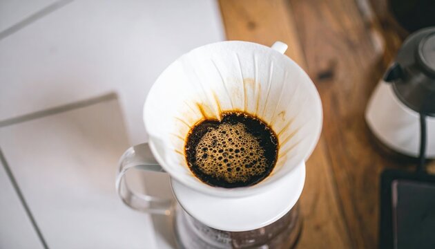 A clean commercial shot of a white ceramic coffee cone filter