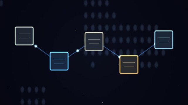 Linked Glowing Data Blocks with Traveling Hash Pulses Blockchain Crypto Technology Seamless Loop Background